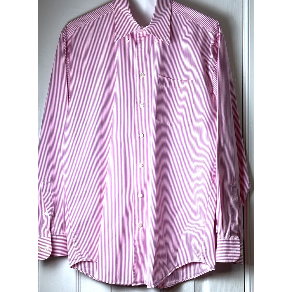 Nautica Men’s Pink & White Stripped Long Sleeve Button Dress Shirt Size 15‎ 1/2